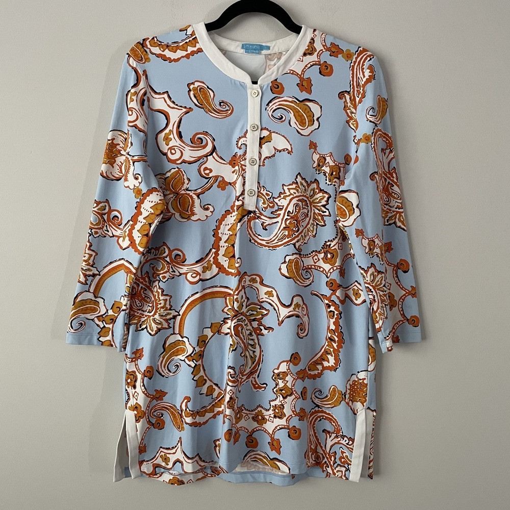J Mclaughlin Catalina Cloth Paisley Popover Tunic Top Size L Preppy Resort Beach